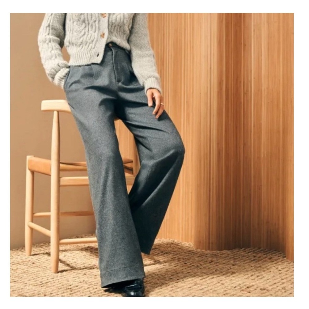 Faherty Dream Flannel Trouser Mountain Charcoal Wide Leg Pleated Pants 4 NEW